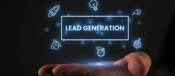 Lead generation icons with hand representing digital marketing strategies