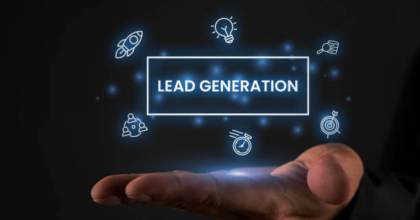 Lead generation icons with hand representing digital marketing strategies